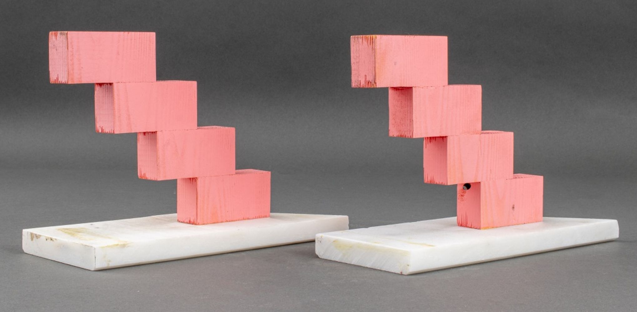 PAIR OF PAINTED WOOD ZIG-ZAG
