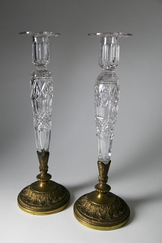 PAIR OF PAIRPOINT CUT CRYSTAL AND