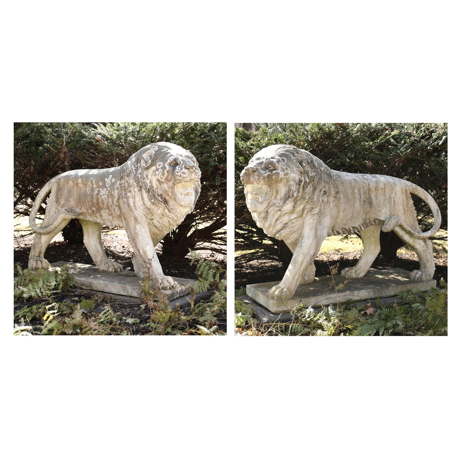 PAIR OF PALATIAL CARVED MARBLE LION