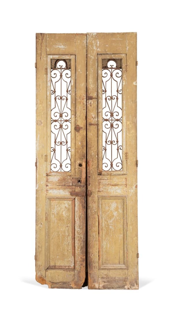 PAIR OF PANELED DOORS WITH IRON