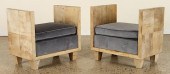 PAIR OF PARCHMENT COVERED BENC