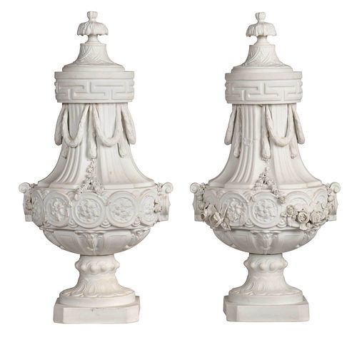 PAIR OF PARIAN WARE COVERED