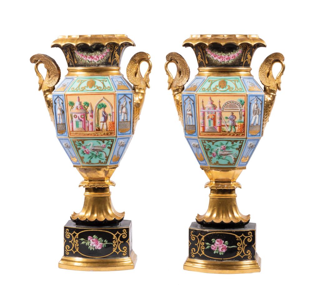 PAIR OF PARIS POLYCHROME AND GILT