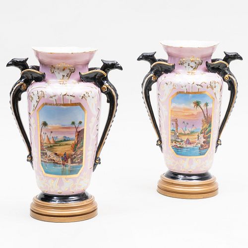 PAIR OF PARIS PORCELAIN PINK AND