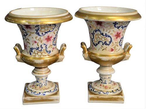 PAIR OF PARIS PORCELAIN URNS,