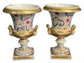 PAIR OF PARIS PORCELAIN URNS,