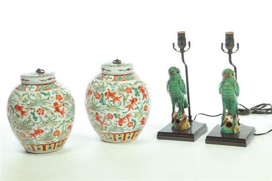 PAIR OF PARROT LAMPS AND PAIR OF