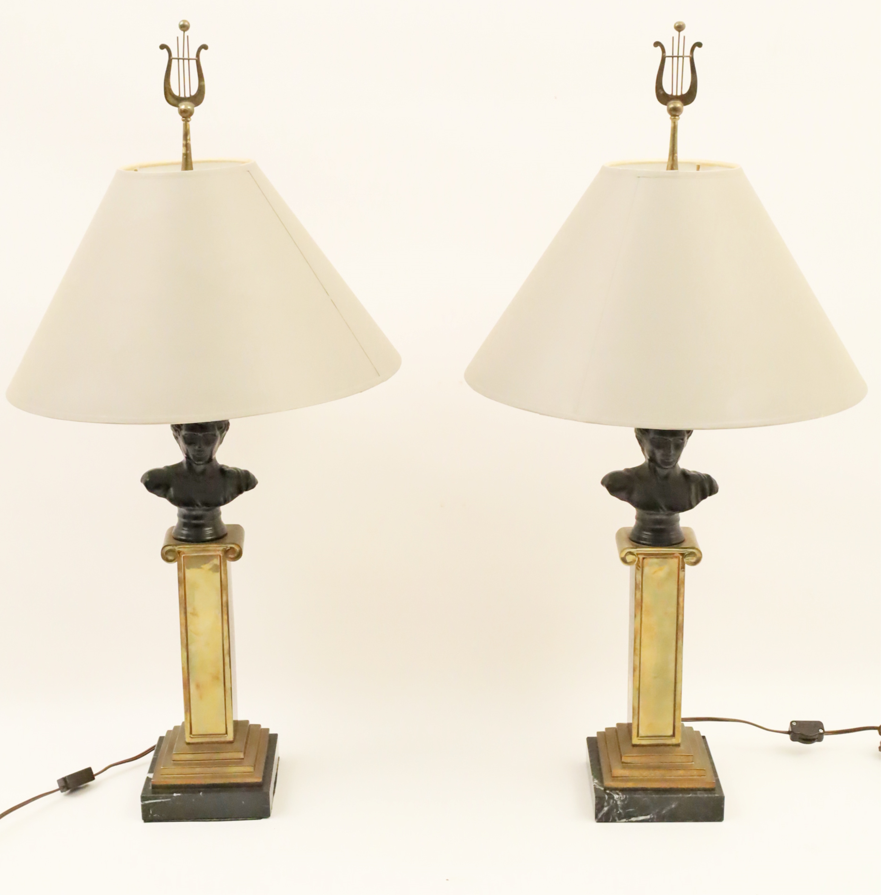 PAIR OF PATINATED BRONZE BUSTS ON