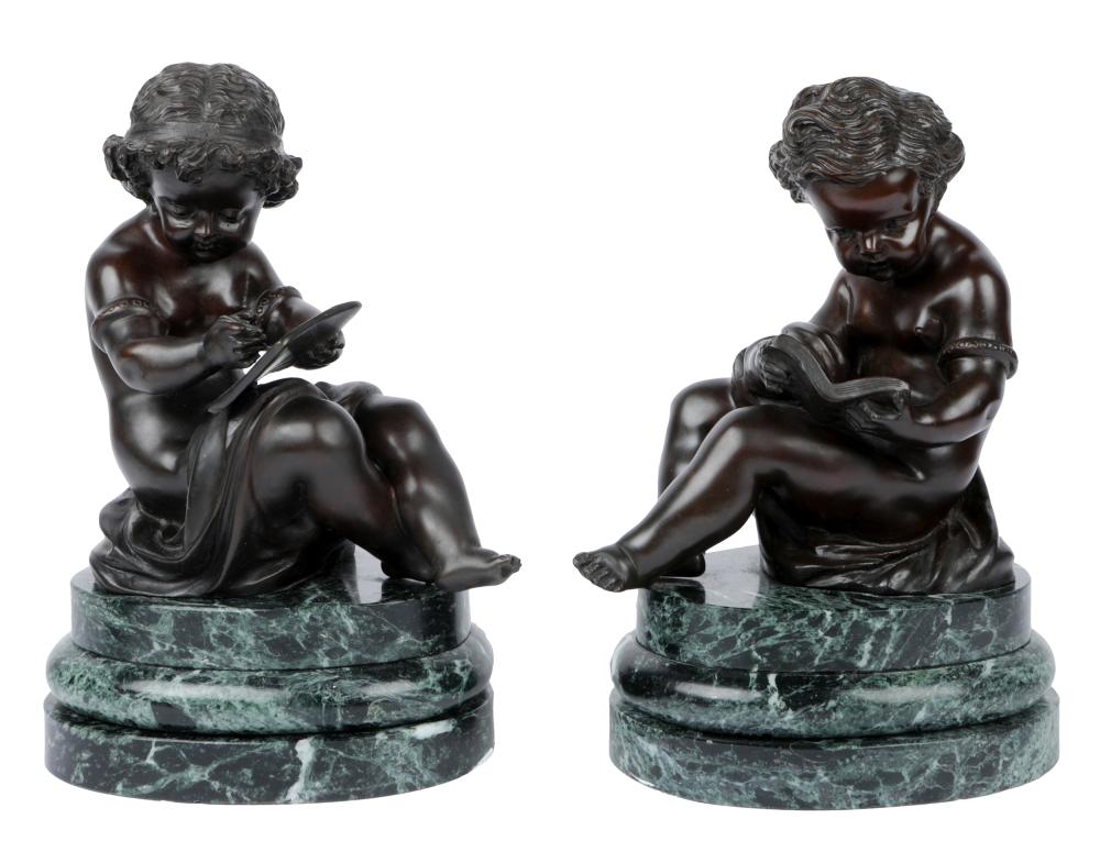 PAIR OF PATINATED BRONZE CHERUB