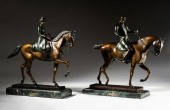 PAIR OF PATINATED BRONZE EQUES