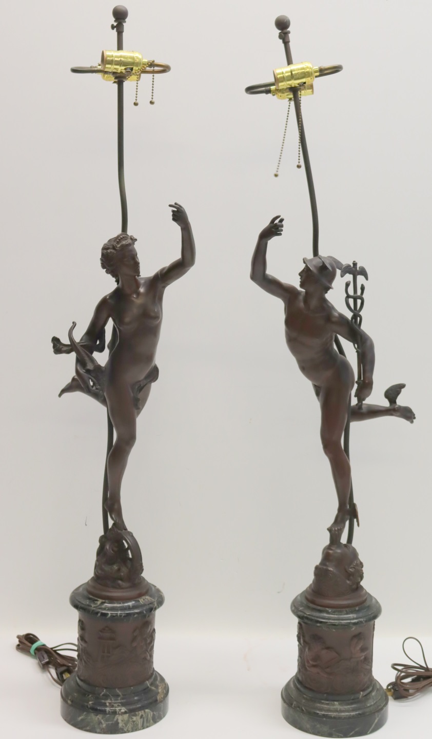 PAIR OF PATINATED BRONZE FIGURES