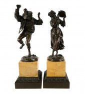 PAIR OF PATINATED BRONZE FIGUR