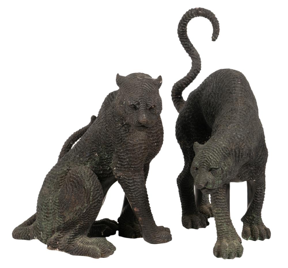 PAIR OF PATINATED BRONZE PANTHER