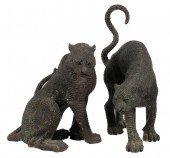 PAIR OF PATINATED BRONZE PANTH