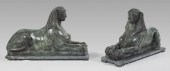 PAIR OF PATINATED BRONZE SPHIN