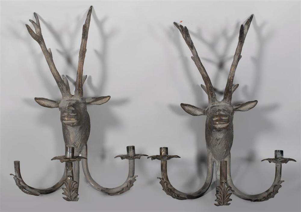 PAIR OF PATINATED BRONZE STAG