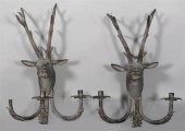 PAIR OF PATINATED BRONZE STAG