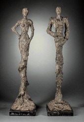 PAIR OF PATINATED CAST STONE F