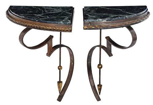 PAIR OF PATINATED GILT IRON AND