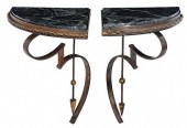PAIR OF PATINATED GILT IRON AN