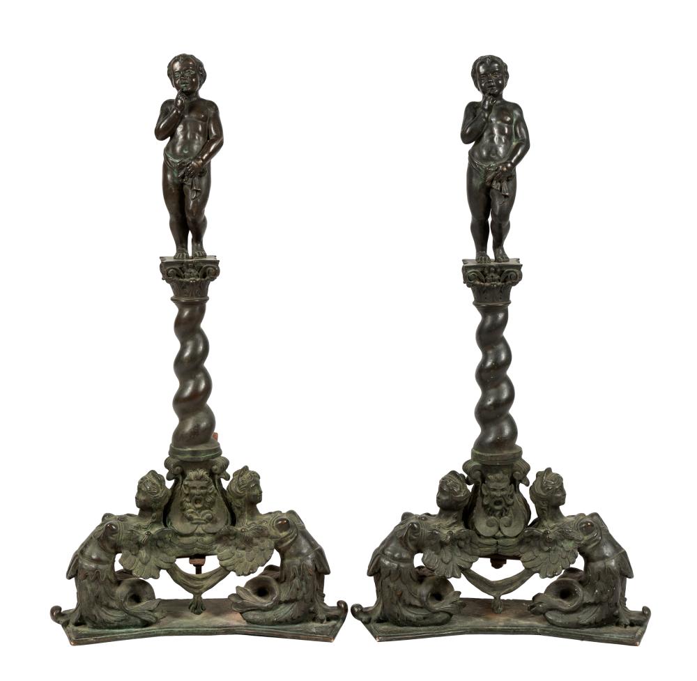 PAIR OF PATINATED METAL FIGURAL