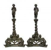 PAIR OF PATINATED METAL FIGURA
