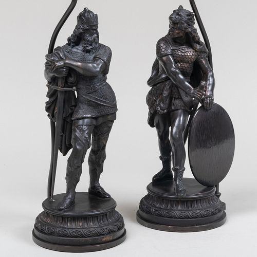 PAIR OF PATINATED-METAL FIGURAL