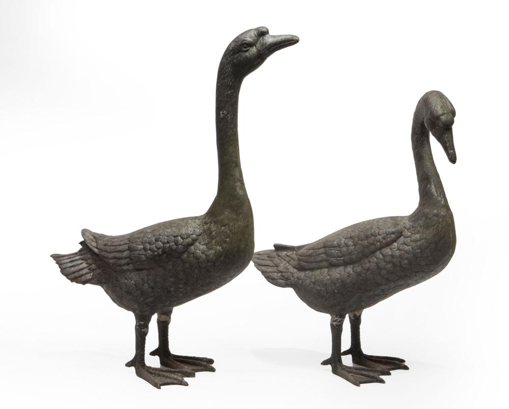 PAIR OF PATINATED METAL GARDEN