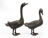 PAIR OF PATINATED METAL GARDEN