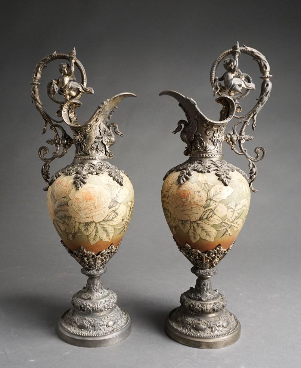 PAIR OF PATINATED METAL MOUNTED