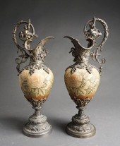 PAIR OF PATINATED METAL MOUNTE