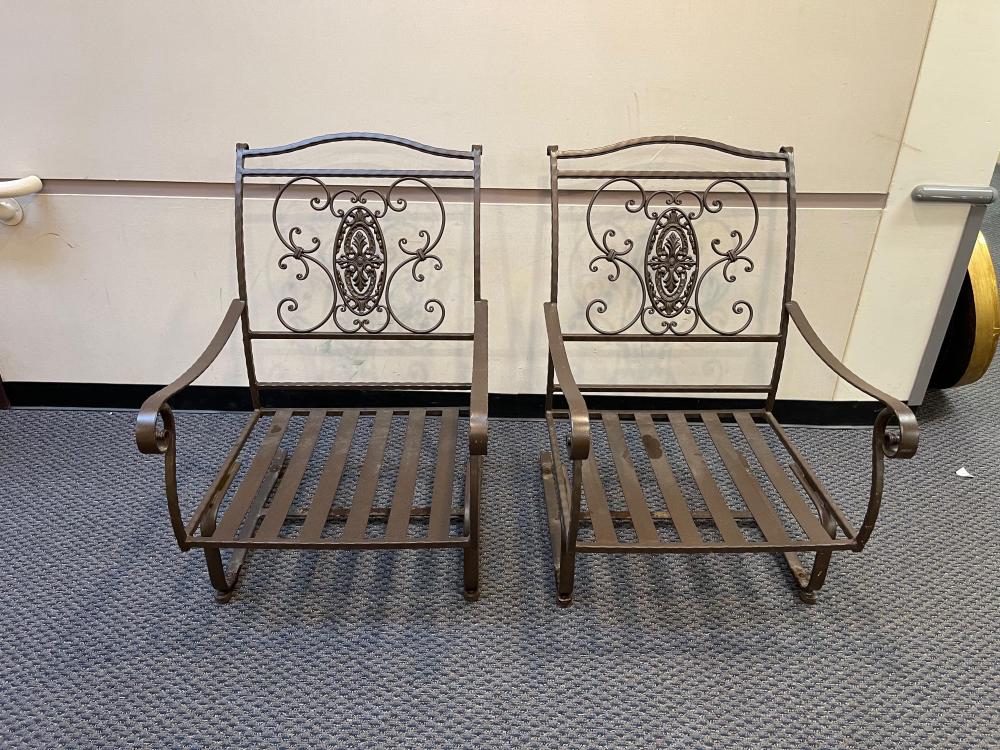 PAIR OF PATINATED METAL OUTDOOR ARM