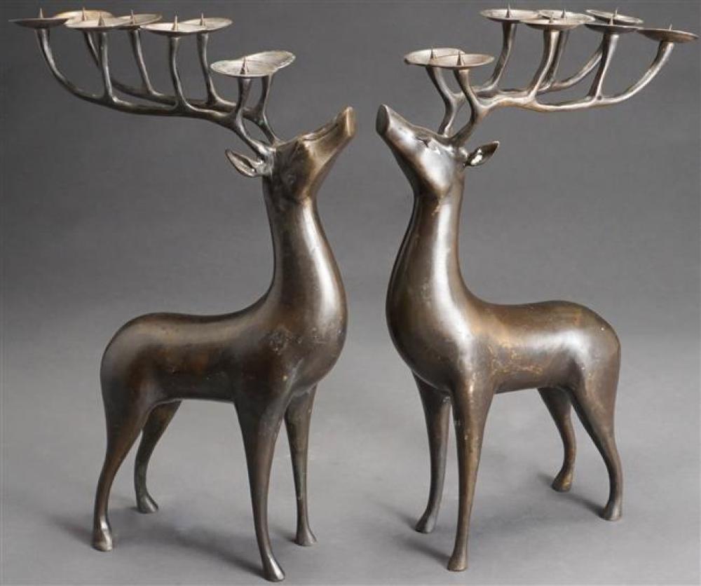 PAIR OF PATINATED METAL STAG FORM