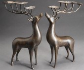 PAIR OF PATINATED METAL STAG F