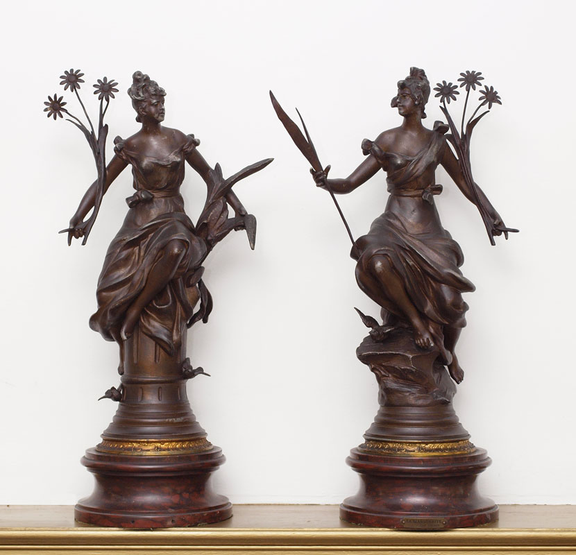 PAIR OF PATINATED SPELTER