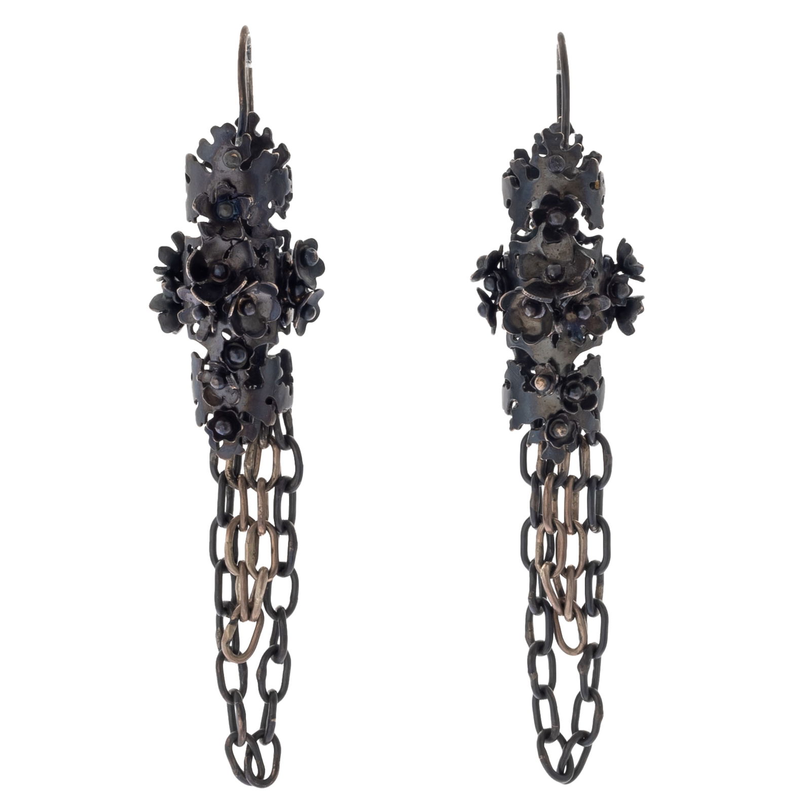 PAIR OF PATINATED STERLING SILVER
