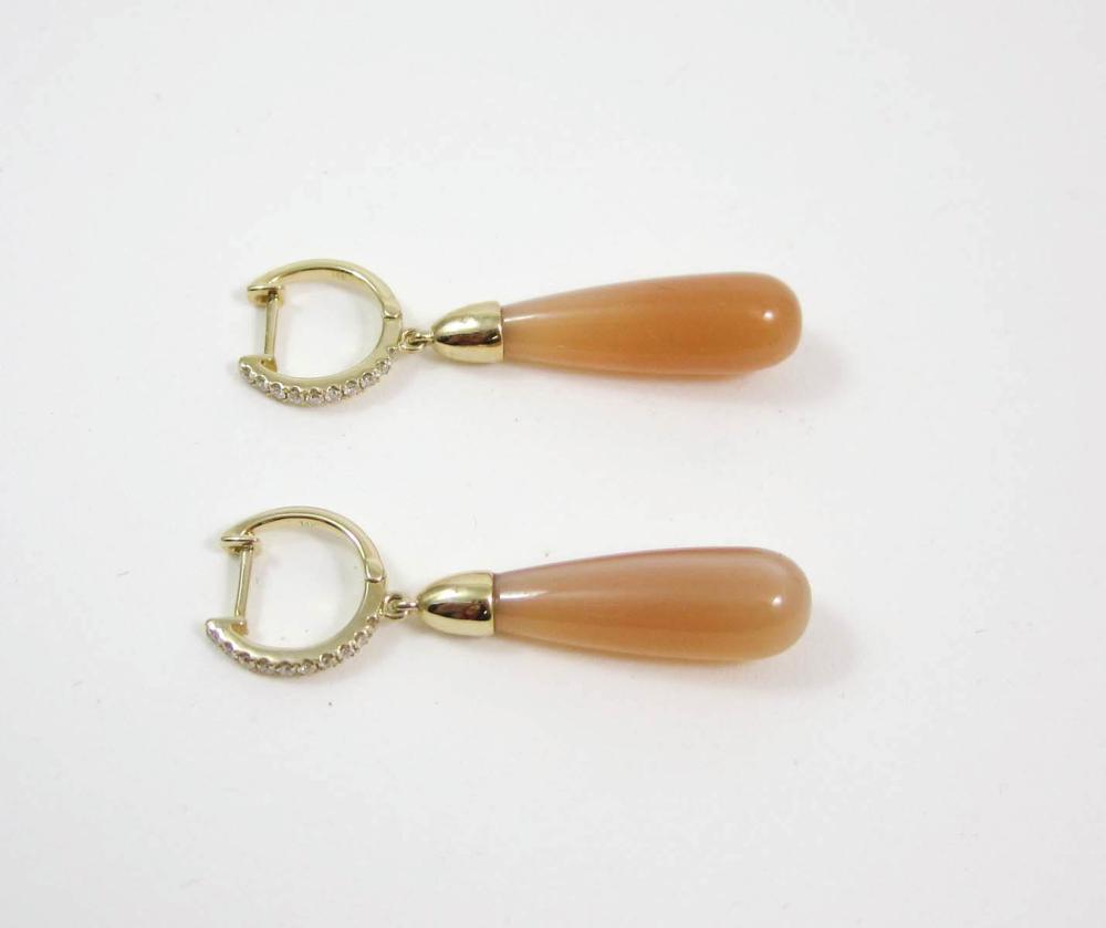 PAIR OF PEACH MOONSTONE DANGLE