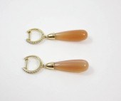 PAIR OF PEACH MOONSTONE DANGLE
