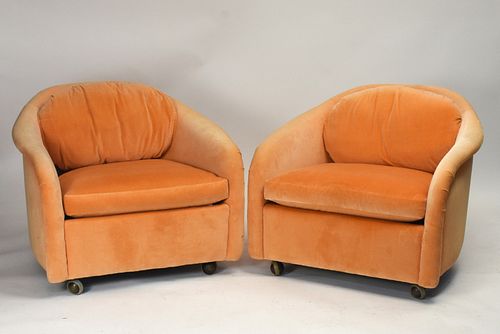 PAIR OF PEACH VELVET LOUNGE