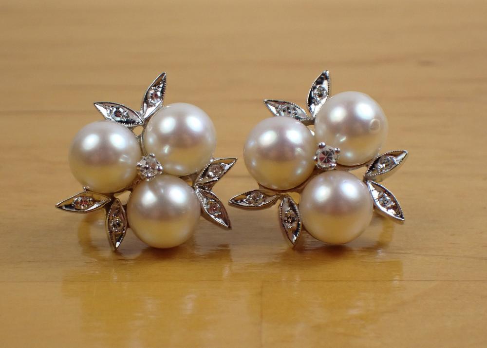PAIR OF PEARL AND DIAMOND SCREW