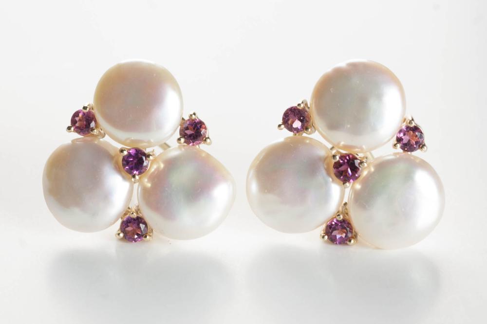 PAIR OF PEARL AND PINK TOURMALINE