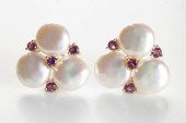 PAIR OF PEARL AND PINK TOURMAL