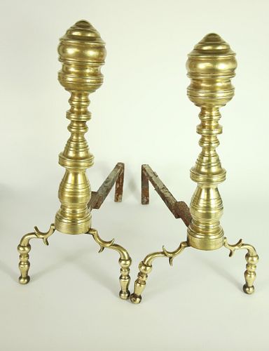PAIR OF PERIOD BRASS MULTI-TURNED