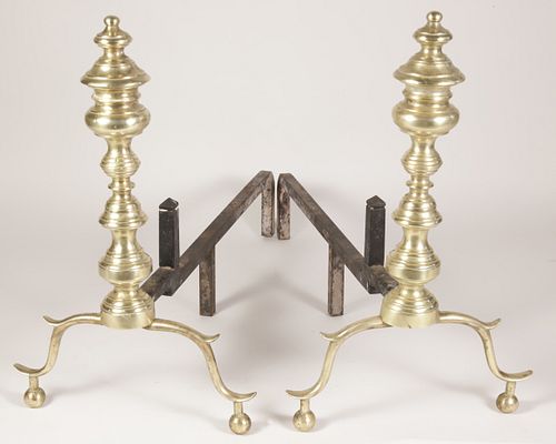 PAIR OF PERIOD MULTI-TURNED BRASS