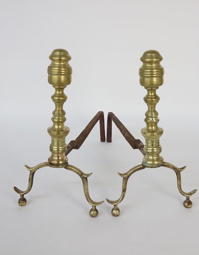 PAIR OF PERIOD MULTI-TURNED BRASS