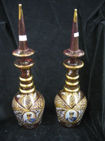 Pair of Persian Art Glass Decanters