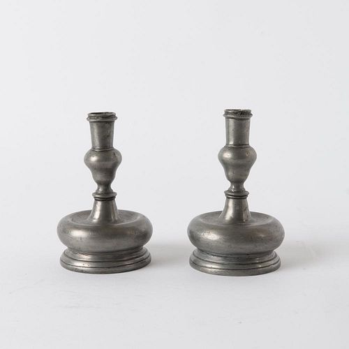 PAIR OF PEWTER CANDLE HOLDERS,