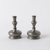 PAIR OF PEWTER CANDLE HOLDERS,