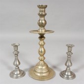 PAIR OF PEWTER CANDLESTICKS AN