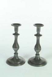 PAIR OF PEWTER CANDLESTICKS.